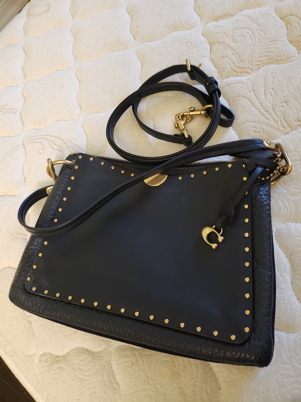 Coach Black Leather Shoulder Bag with Gold Studs